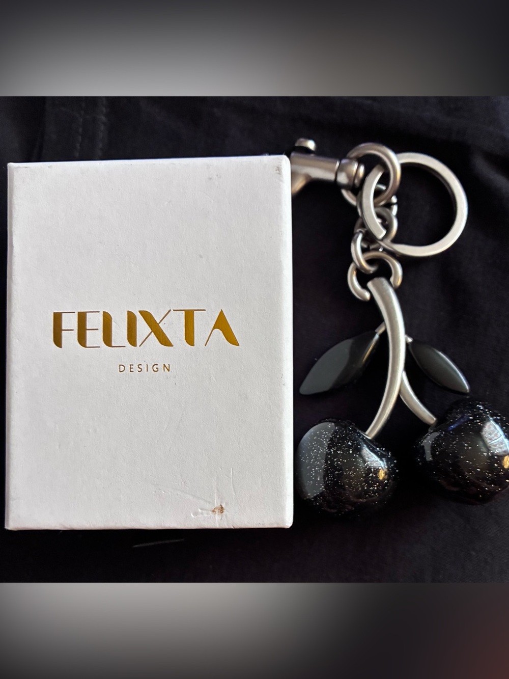 Felixta Black Glitter Cherry Keychain Charm
